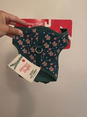 Merry & Bright Holiday Dog Harness - Green Gingerbread Print